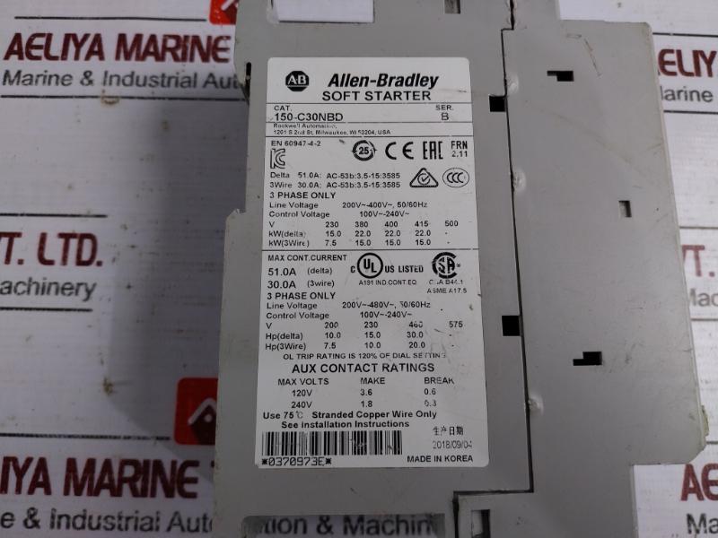 Allen-bradley 150-c30Nbd Smc-3 Soft Starter 30A 3-phase 200-480V, Ser. B