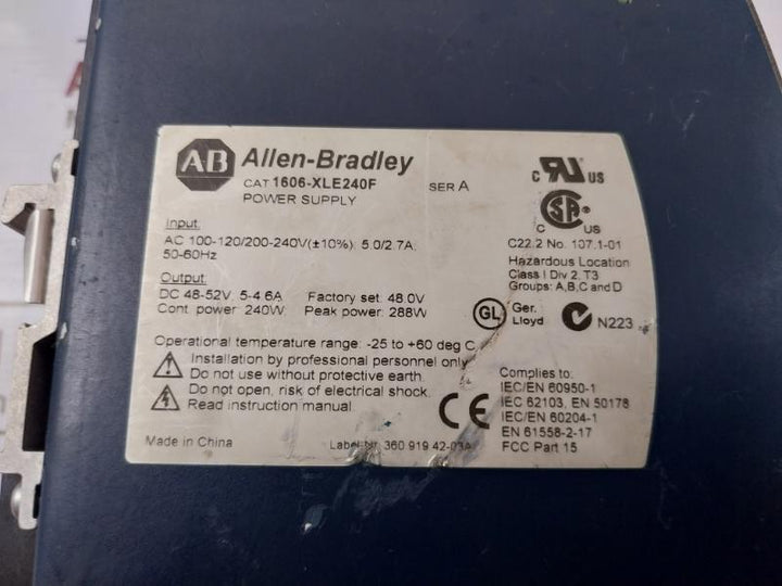 Allen-bradley 1606-xle240f Power Supply Input Ac 100-120v/200-240v 50-60hz Ser.a