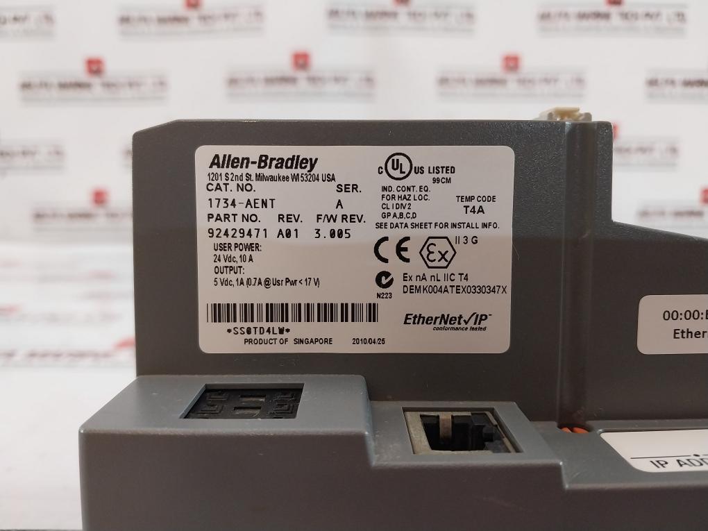 Allen-bradley 1734-aent Ethernet Adapter Module Ser A 24 Vdc, 10A