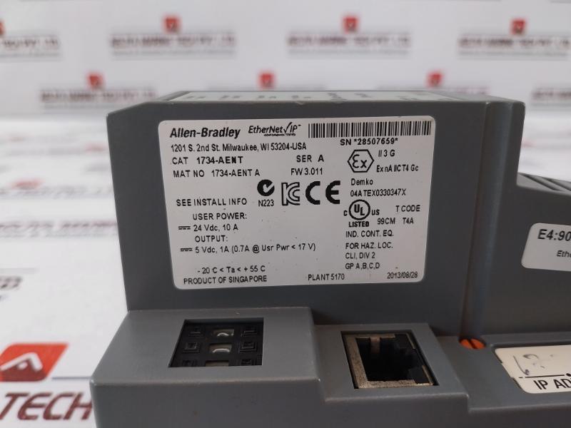 Allen-bradley 1734-aent Point I/o Ethernet Network Adapter 10a 24vdc Ser: A