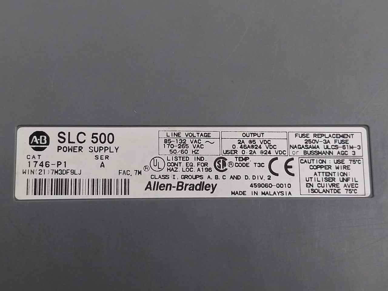 Allen-bradley 1746-p1 Power Supply 50/60 Hz 24 Vdc