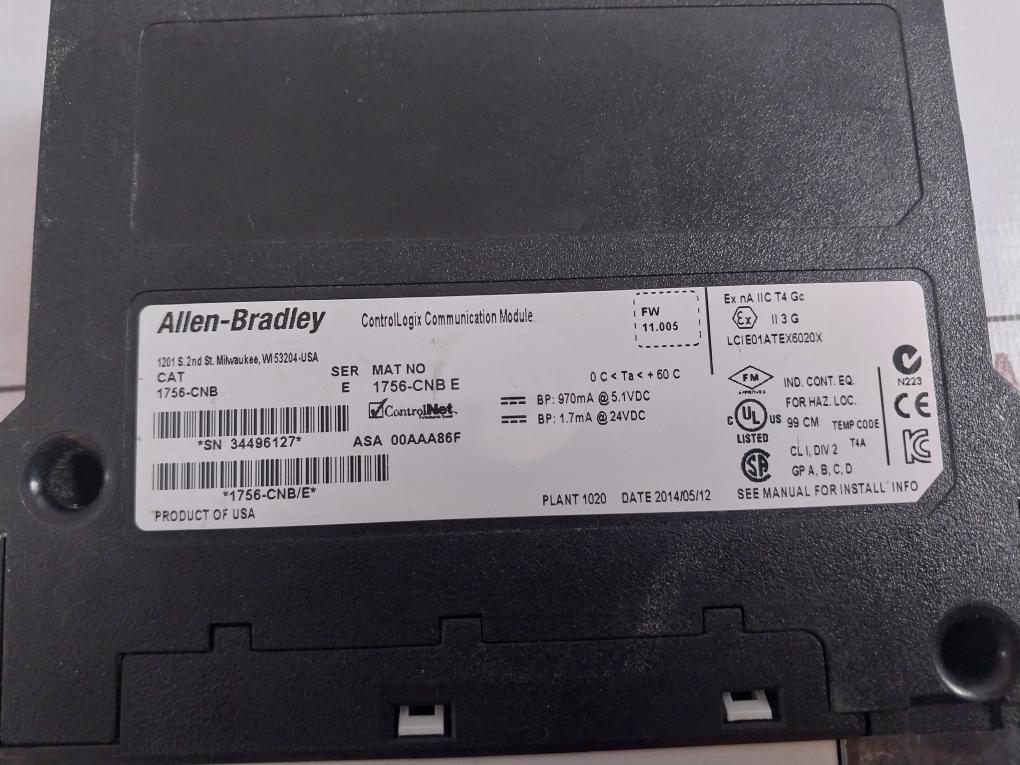 Allen-bradley 1756-cnb Controllogix Interface Module Lcie01Atex6020X