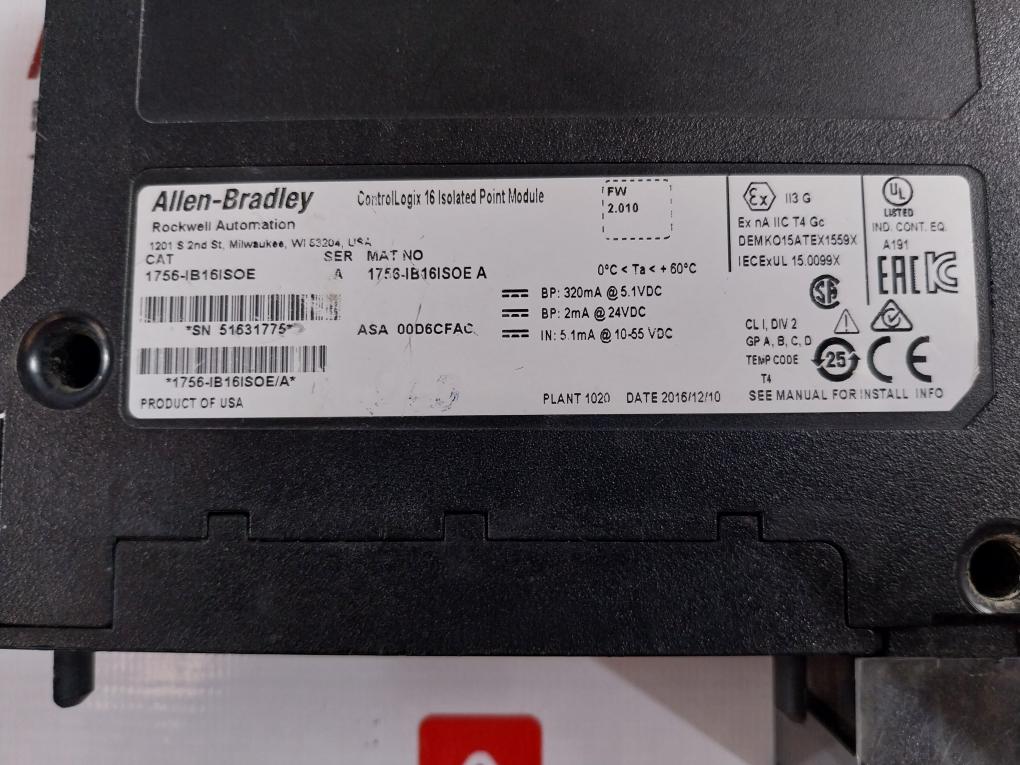 Allen-bradley 1756-ib16isoe Controllogix 16 Isolated Point Module