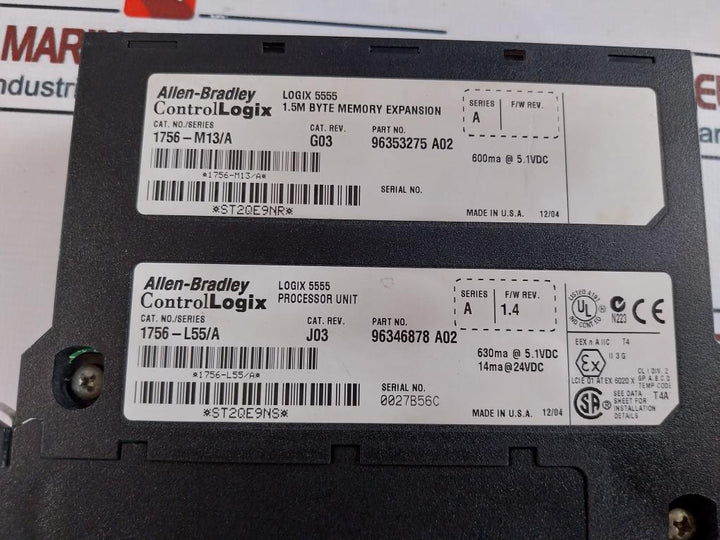 Allen-bradley 1756-m13 Control Logix Processor Unit / 1.5M Byte Memory