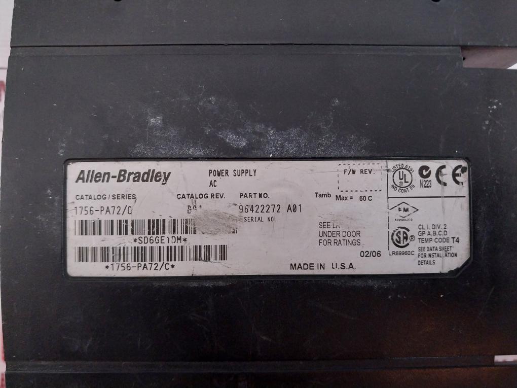 Allen-bradley 1756-pa72/C Ac Input Power Supply 60C 120/240 Vac 50/60 Hz