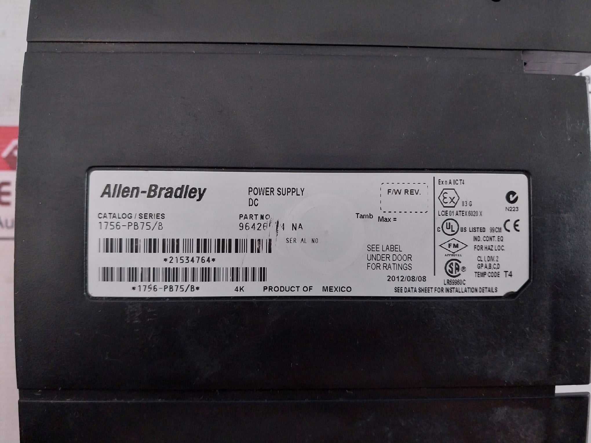 Allen-bradley 1756-pb75 Controllogix 24vDc Power Supply