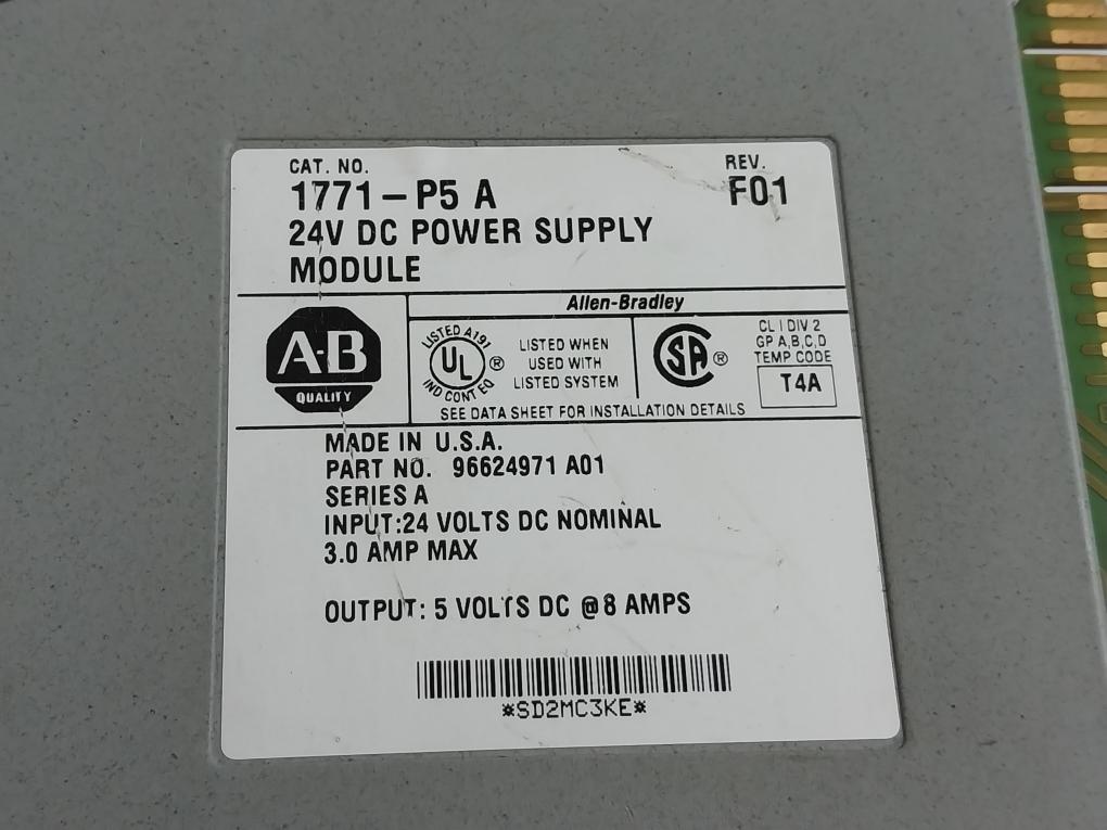 Allen-bradley 1771-p5 A Power Supply Module 24Vdc 3.0 Amp Max Rev F01