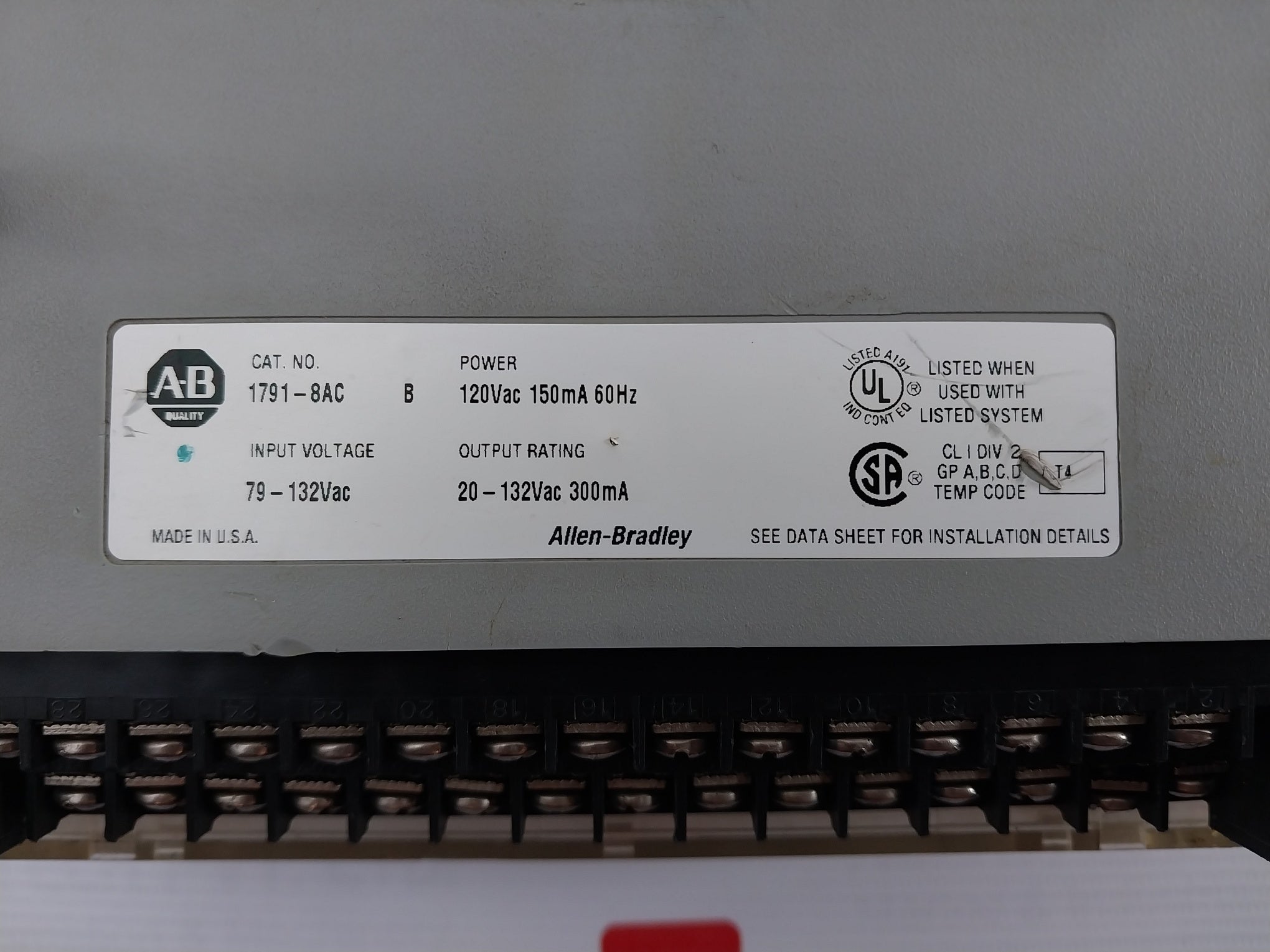 Allen-bradley 1791-8Ac Plc Input/ Output Module 120Vac 150Ma 60Hz - Aeliya Marine Tech