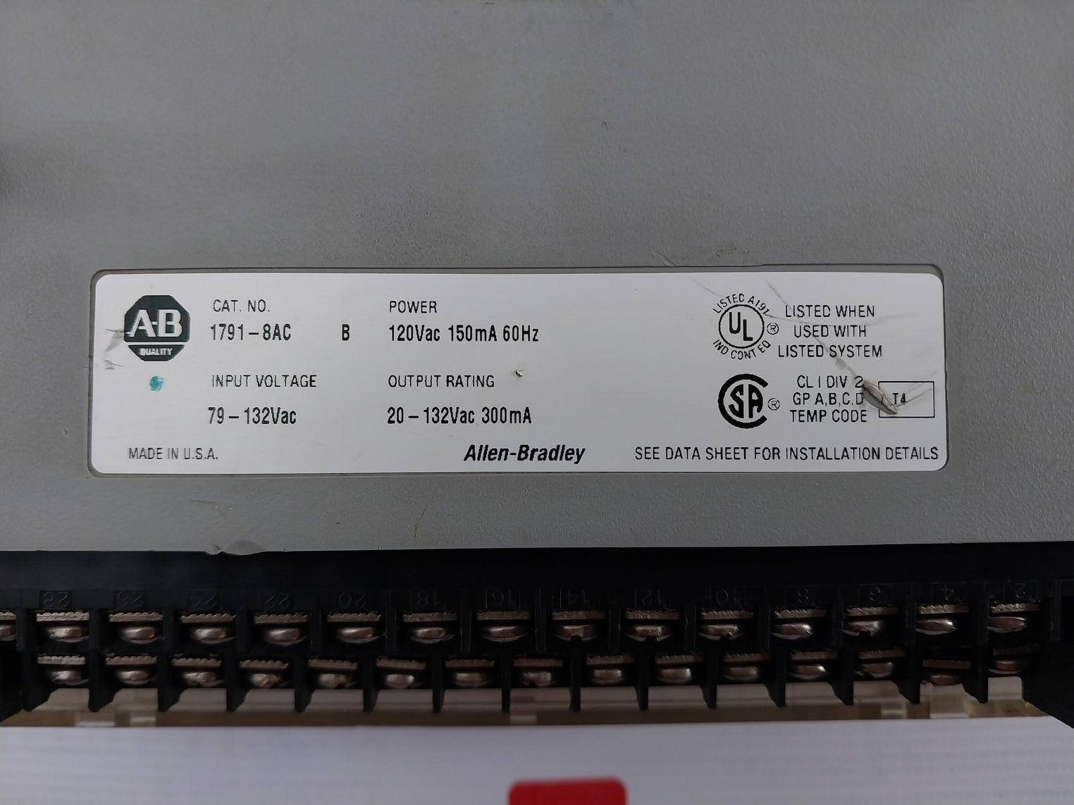 Allen-bradley 1791-8Ac Plc Input/ Output Module 120Vac 150Ma 60Hz - Aeliya Marine Tech
