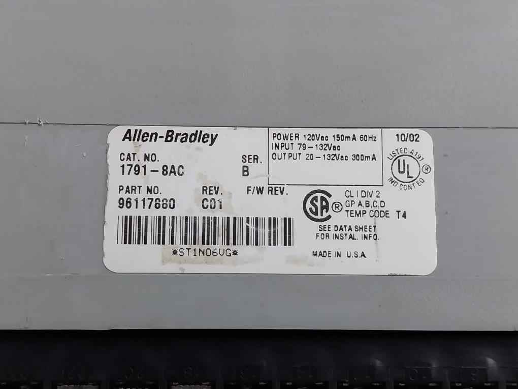 Allen-bradley 1791-8Ac Block I/O Module Ser B Rev C01 120Vac 150Ma 60Hz