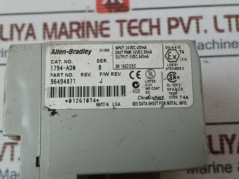 Allen-bradley 1794-adn Flex I/O Devicenet Adapter 24Vdc 90Ma 5Vdc, 640Ma