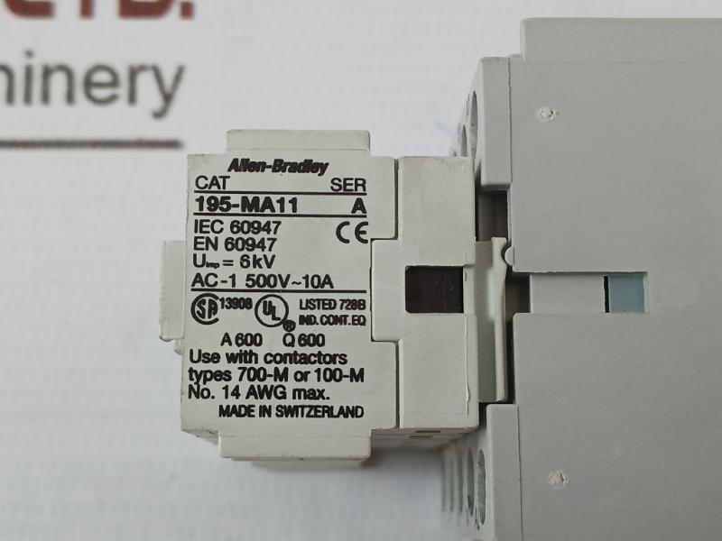 Allen-bradley 195-ma11 Auxiliary Contactor Ac-1 500V-10A 600Vac A600 Q600