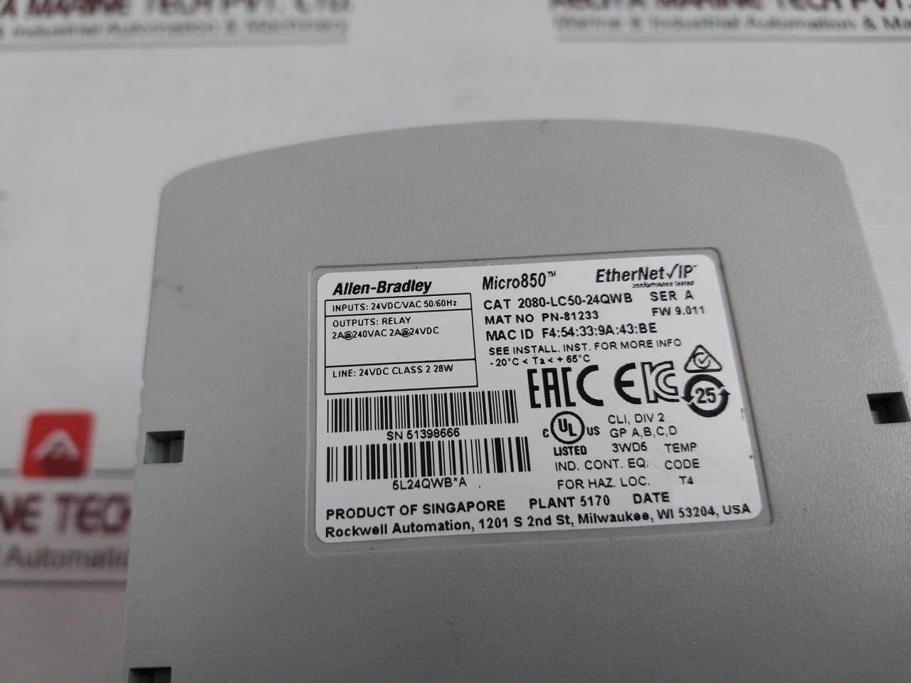 Allen-bradley 2080-lc50-24Qwb Point Programmable Controller Ser A -20C 24Vdc/Vac