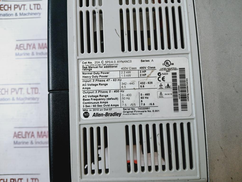 Allen-bradley 20Ac5P0A0Aynanc0 Powerflex 70 Ac Drive, 3-phase 2.2Kw 5A 400V 3Hp