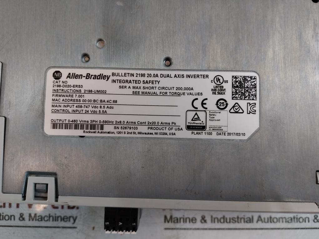 Allen-bradley 2198-d020-ers3 Dual Axis Servo Module Kinetix 5700 458-747 Vdc F2+