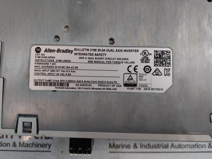 Allen-bradley 2198-D020-ERS3 Dual Axis Servo Module Kinetix 5700 458-747 VDC F2+