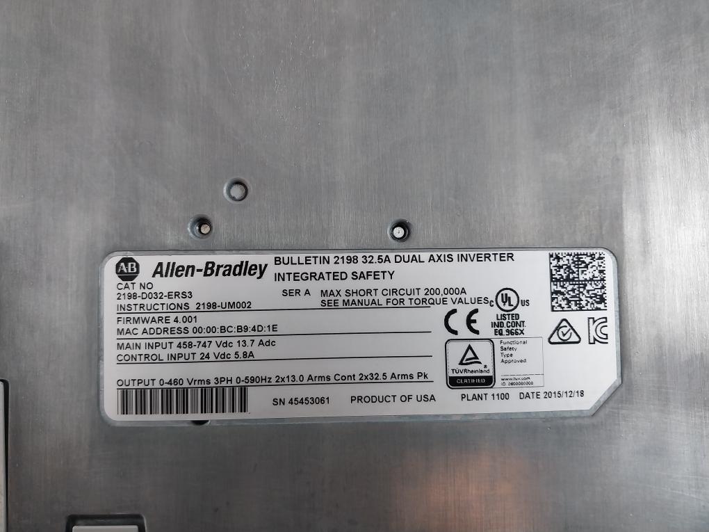 Allen-bradley 2198-d032-ers3 Dual Axis Inverter Kinetix 5700 Integrated Safety