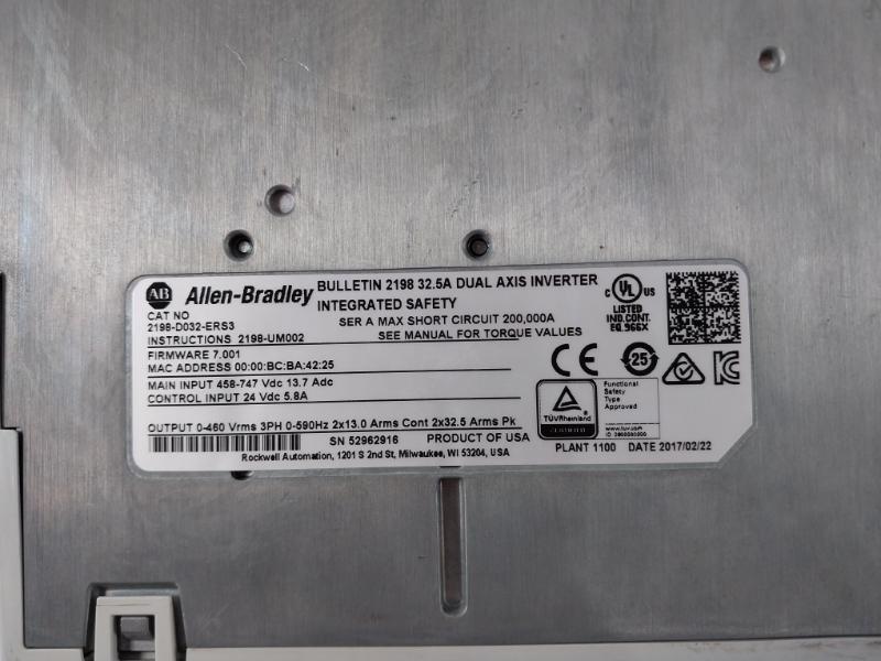 ALLEN-BRADLEY 2198-D032-ERS3 Kinetix 5700 4008002679 Dual Axis Inverter 52962916