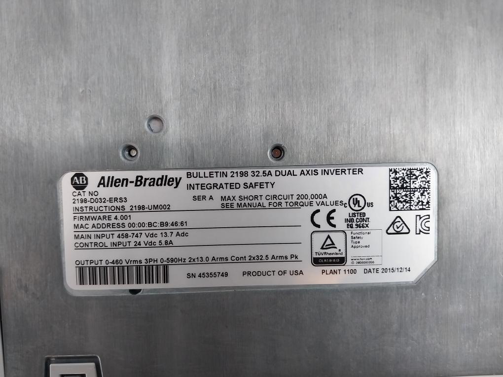 Allen-bradley 2198-d032-ers3 Kinetix 5700 Dual Axis Inverter 32.5a 0-590hz