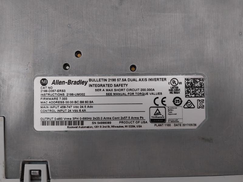 Allen-bradley 2198-d057-ers3 Dual-axis Inverter 24 Vdc 6.4A