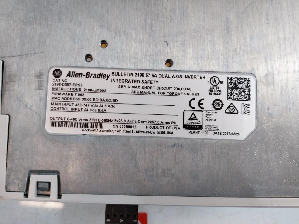 Allen-bradley 2198-d057-ers3 Dual-axis Servo Module Kinetix 5700 458-747 Vdc F4