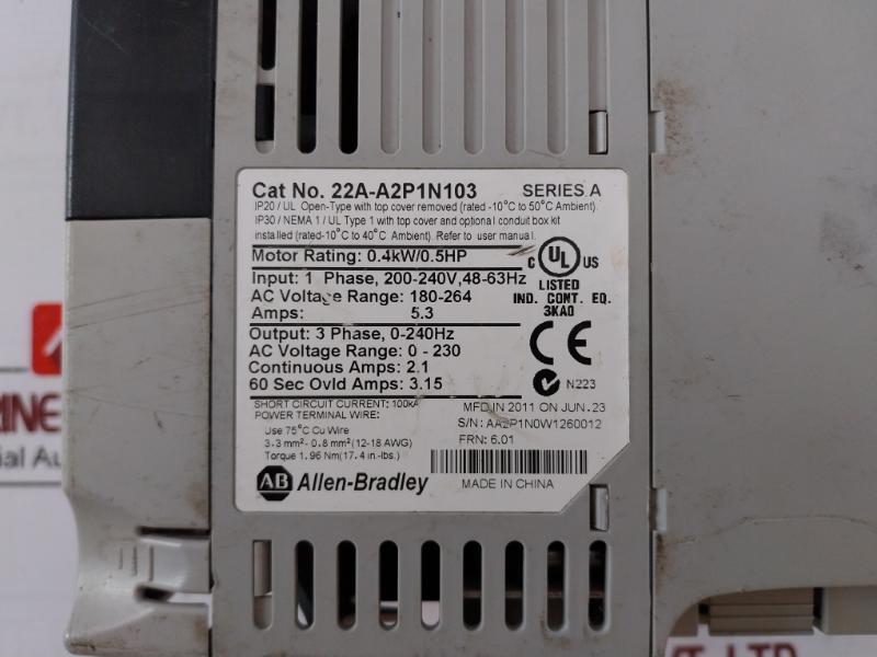 Allen-bradley 22A-a2P1N103 Power Flex 4 Ac Drive 48-63 Hz
