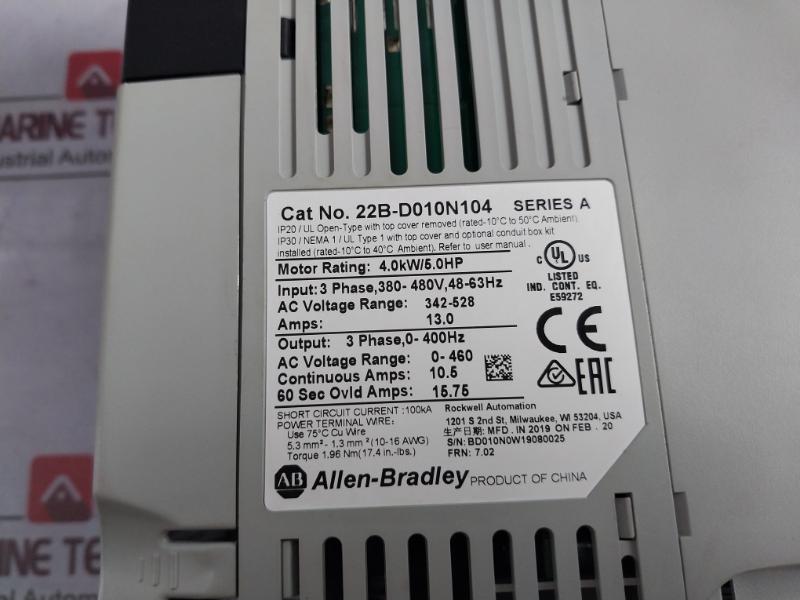 Allen-bradley 22B-d010N104 Powerflex 4 Variable Frequency Drive Efb0412Vhd