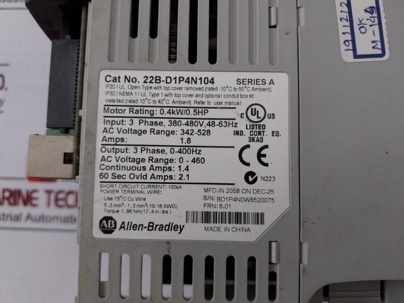 Allen-bradley 22B-d1P4N104 Powerflex 40 Adjustable Frequency Ac Drive