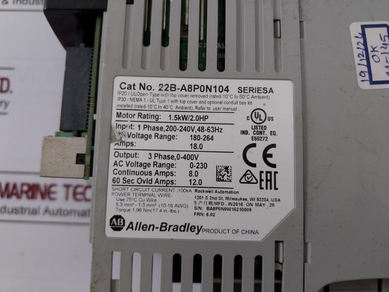 Allen-bradley 22B-d1P4N104 Powerflex 40 Adjustable Frequency Ac Drive E59272