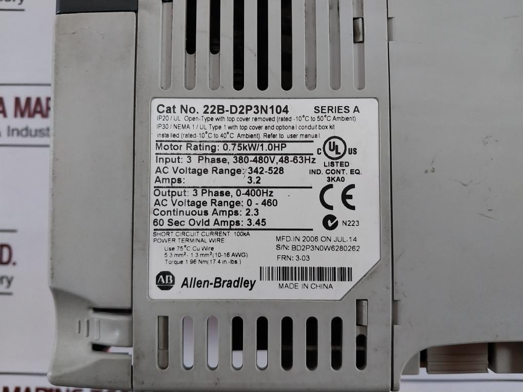 Allen-bradley 22B-d2P3N104 Powerflex 40 Ac Drive Series 380-480V