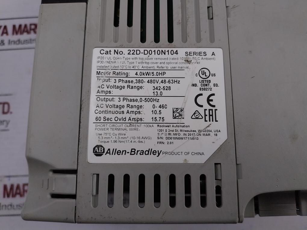 Allen-bradley 22D-d010N104 Powerflex 40 Drive 380-480V 10.5A