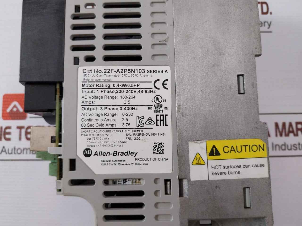 Allen-bradley 22F-a2P5N103 Ac Variable Frequency Drive (Vfd) 200-240V 6.5 A