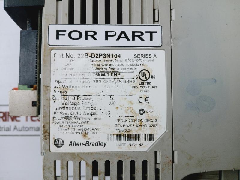 Allen-bradley 22b-d2p3n104 Powerflex 40 Ac Drive 0.75kw 380-480v 9