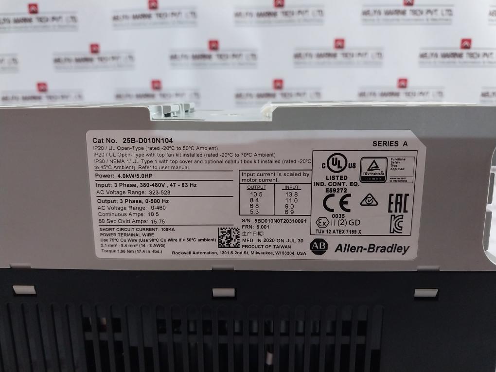 Allen-bradley 25B-d010N104 Ser A Power Flex 525 Ac Drive 4.0Kw/5.0Hp 0-500Hz