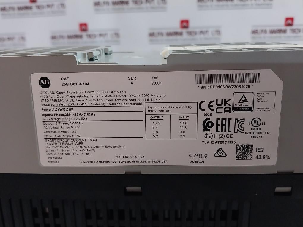 Allen-bradley 25B-d010N104 Ser A Power Flex 525 Ac Drive Fw 7.001 4.0Kw/5.0Hp