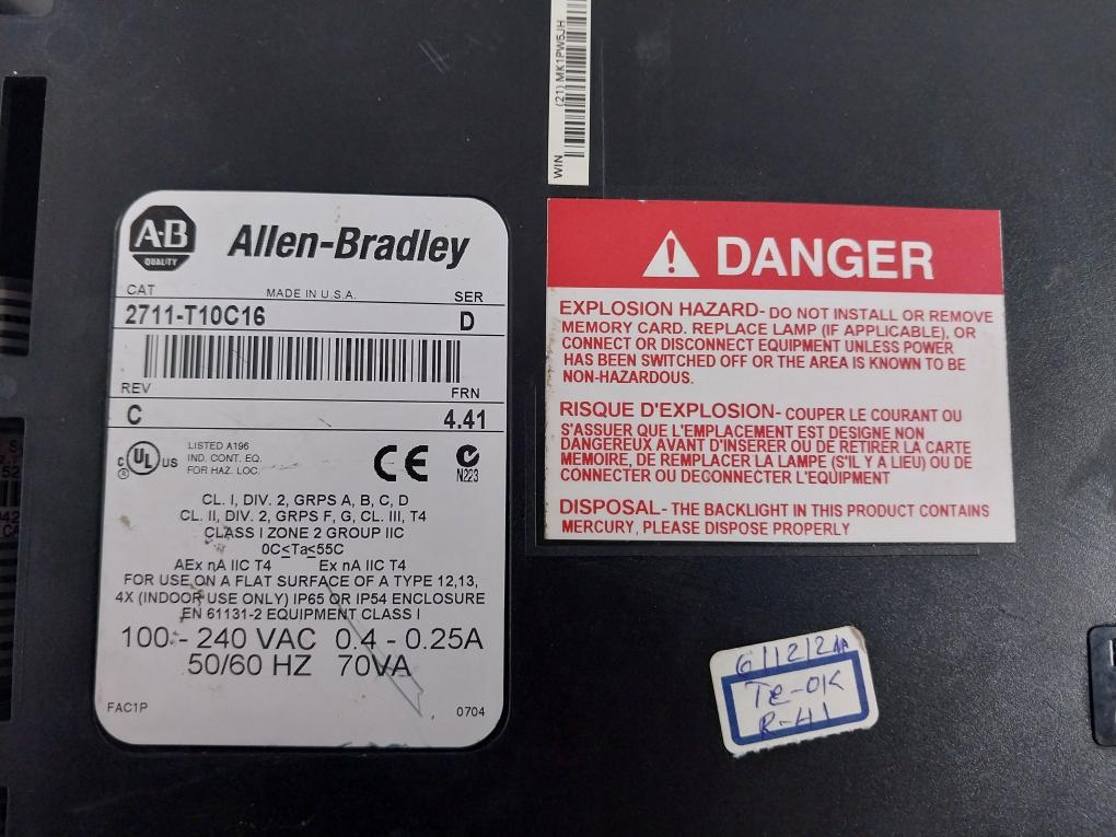 Allen-bradley 2711-t10C16 Operator Interface 100-240 Vac 0.4-0.25A
