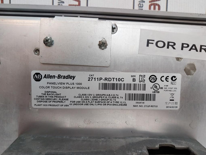 Allen-bradley 2711P-rdt10C Panel View Plus Display Module Ser.B 24Vdc 70W