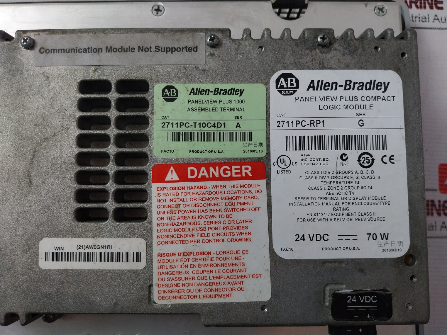 Allen-bradley 2711P-rdt10C Panel View Plus Display Module Ip65 (Not Working)