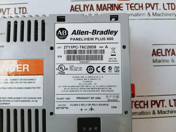 Allen-bradley 2711Pc-t6C20D8 Panelview Plus 600 Touch Screen Operator Terminal 24 Vdc