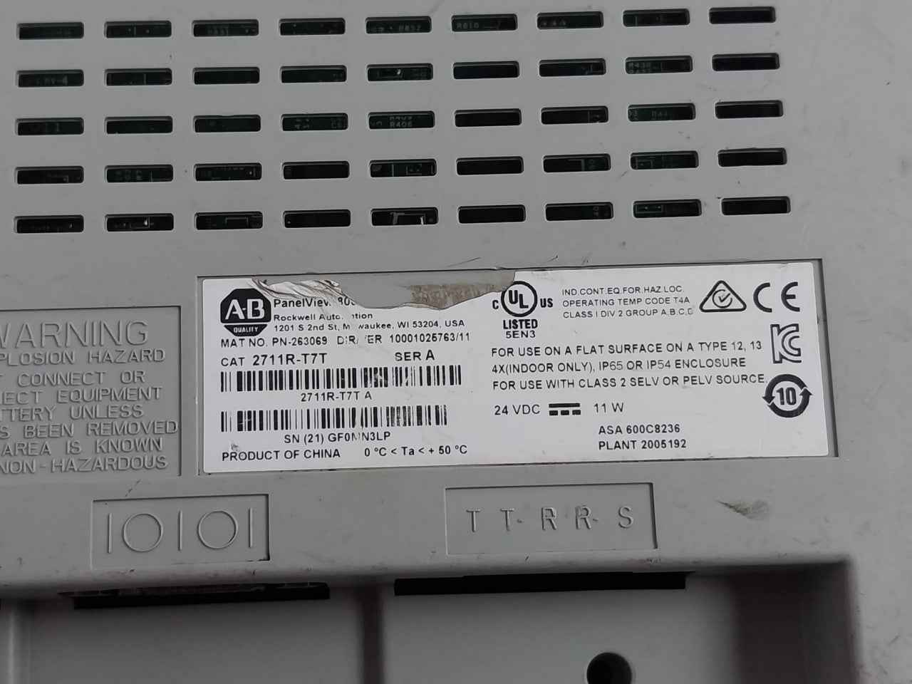 Allen-bradley 2711R-t7T Panel View 800 Hmi Terminal 7" Display (Not Working)
