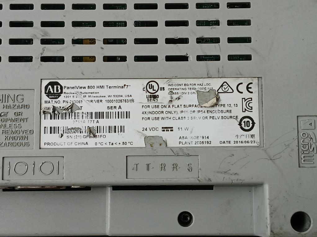 Allen-bradley 2711R-t7T Panelview 800 Hmi Touch Screen Terminal Ser A 24Vdc-11W