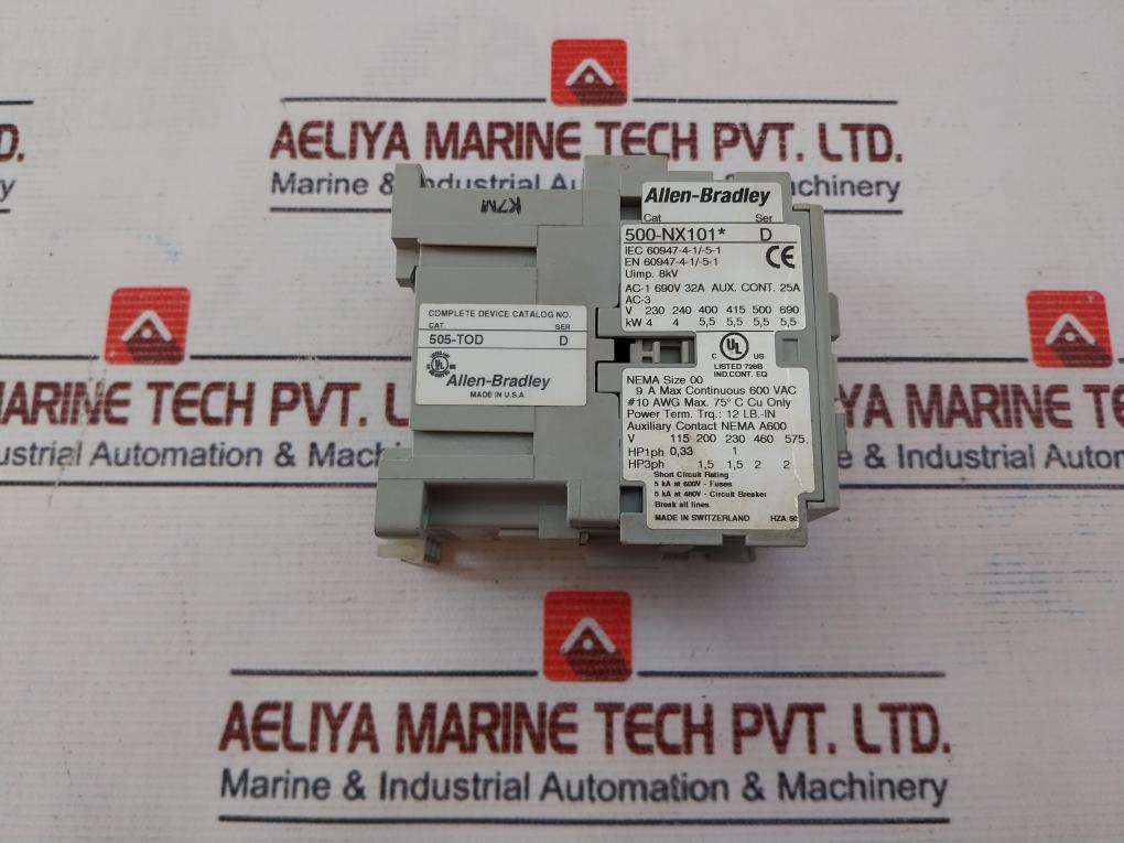 Allen-bradley 500-nx101* Auxiliary Contactor 505-tod Ser: D Hza 50