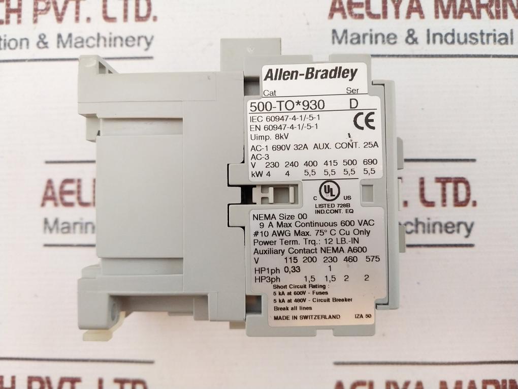 Allen-bradley 500-to*930 Contactor Ser: D