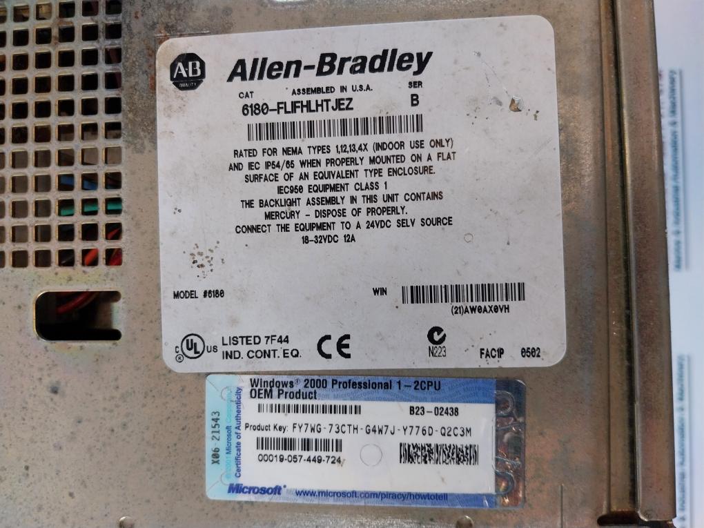 Allen-bradley 6180-flifhlhtjez Industrial Computer (Not Working)