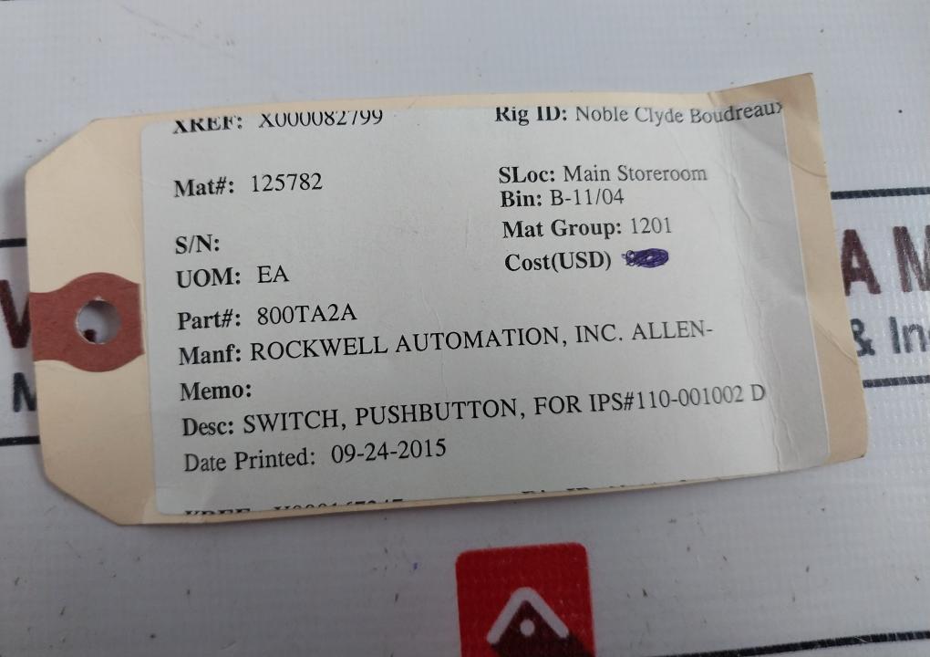 Allen-Bradley 800T-A Flush Head Pushbutton Switch 800TA2A A600 Q600