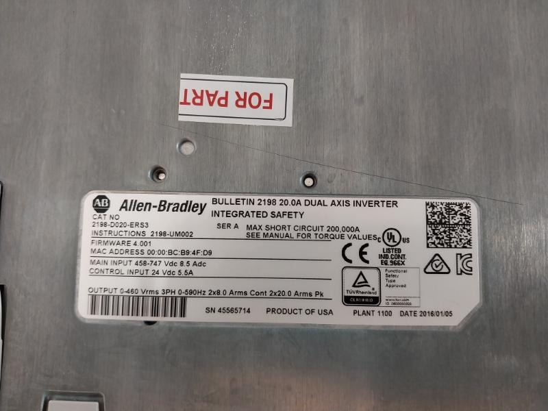 Allen-bradley Kinetix 5700 2198-d020-ers3 Dual Axis Inverter