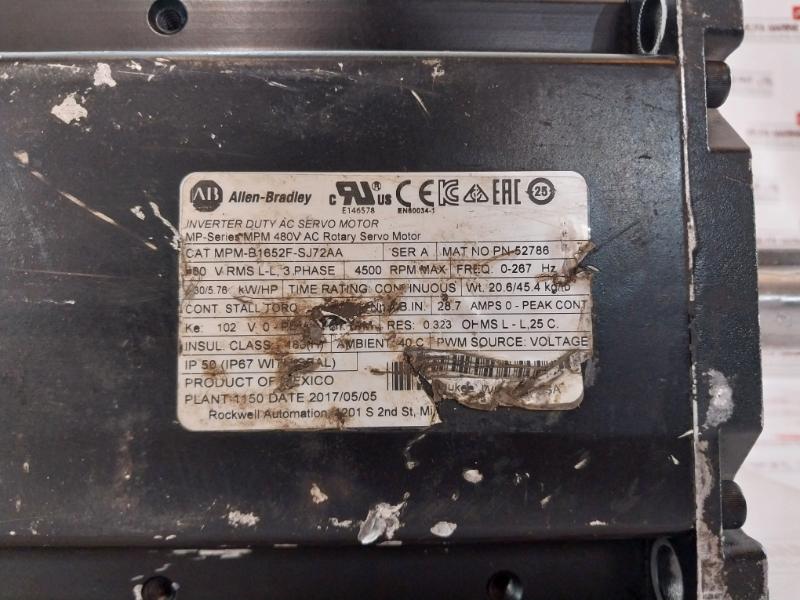 Allen-bradley Mpm-b1652F-sj72Aa Inverter Duty Ac Servo Motor 3 Phase Ser A Ip50