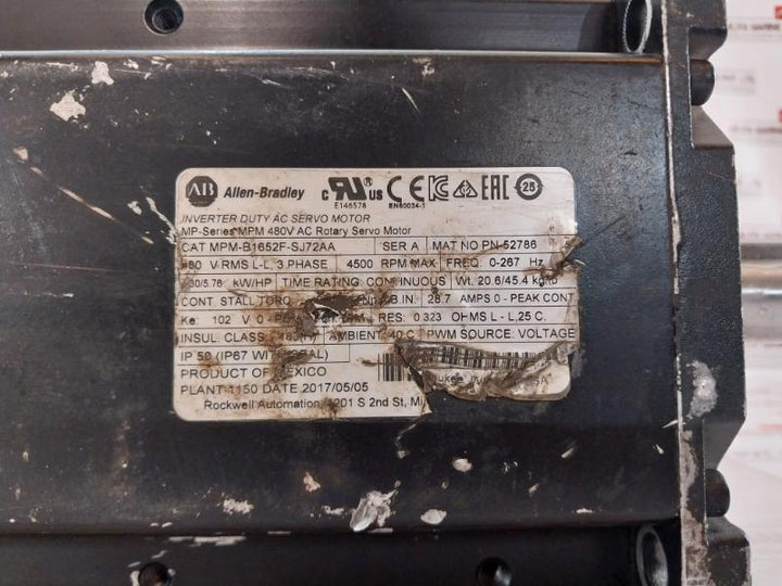Allen-bradley Mpm-b1652F-sj72Aa Inverter Duty Ac Servo Motor 3 Phase Ser A Ip50