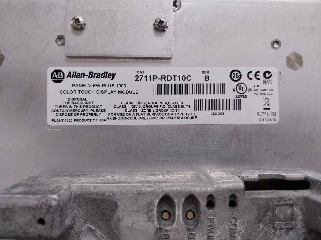 Allen-bradley 2711P-rdt10C Panelview Plus 1000 Color Touch Display Module Ser: A
