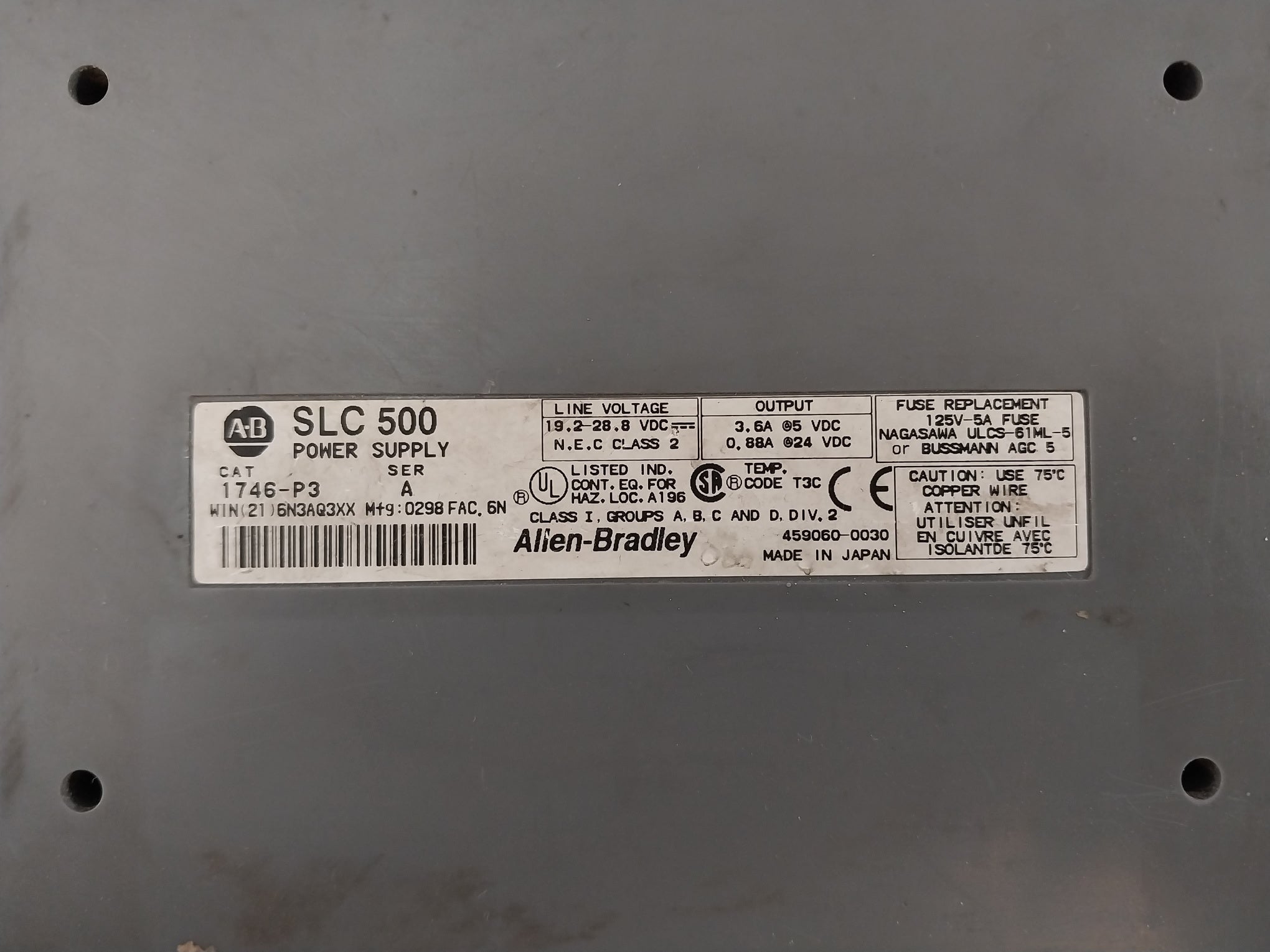 Allen-bradley Slc 500 1746-p3 Power Supply Module Ser.A